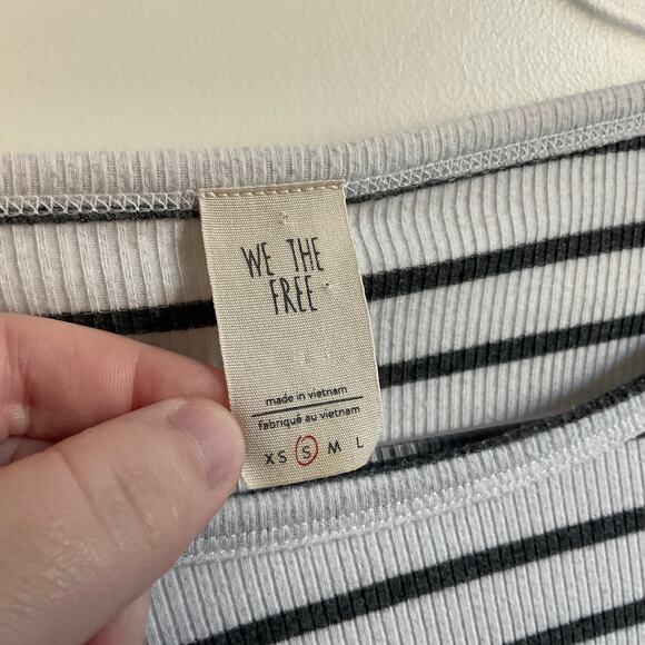 We The Free Striped Fitted Ruffle Bell Sleeve Ribbed Top - Size Small - Picture 3 of 5